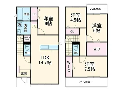 中央本線 新守山駅 徒歩8分 2階建 築1年(4LDK)の間取り写真