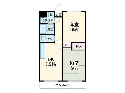 ベルコート日吉(2DK/1階)の間取り写真