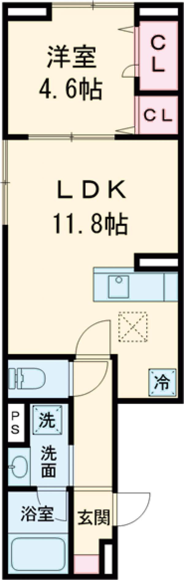 セレスティア大谷田Ⅲ(1LDK/1階)の間取り写真