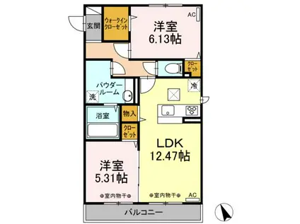 エリタージュ朝倉 ノース(2LDK/1階)の間取り写真