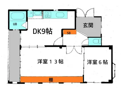 十萬マンション(2LDK/2階)の間取り写真