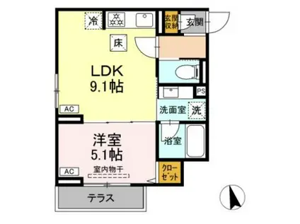 セレスティア栗原Ⅱ(1LDK/1階)の間取り写真