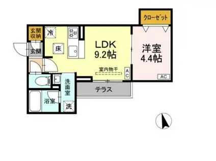 セレスティア栗原Ⅱ(1LDK/1階)の間取り写真