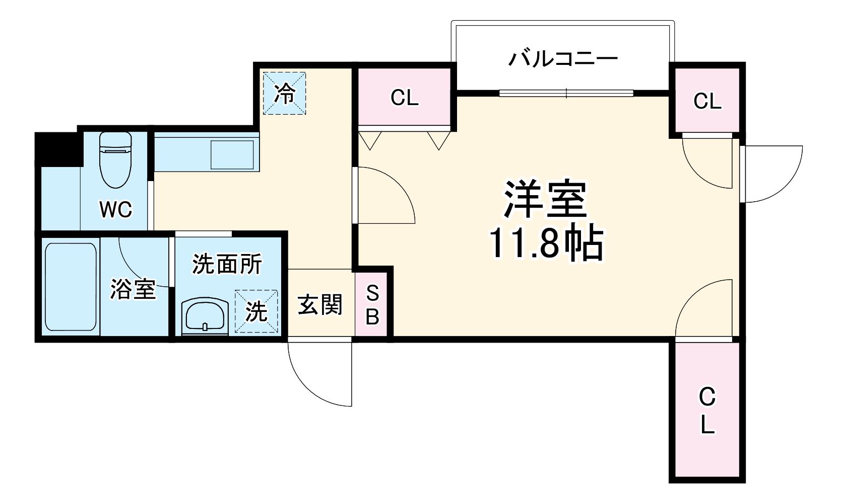 グランレブリー烏丸御池(1K/2階)の間取り写真