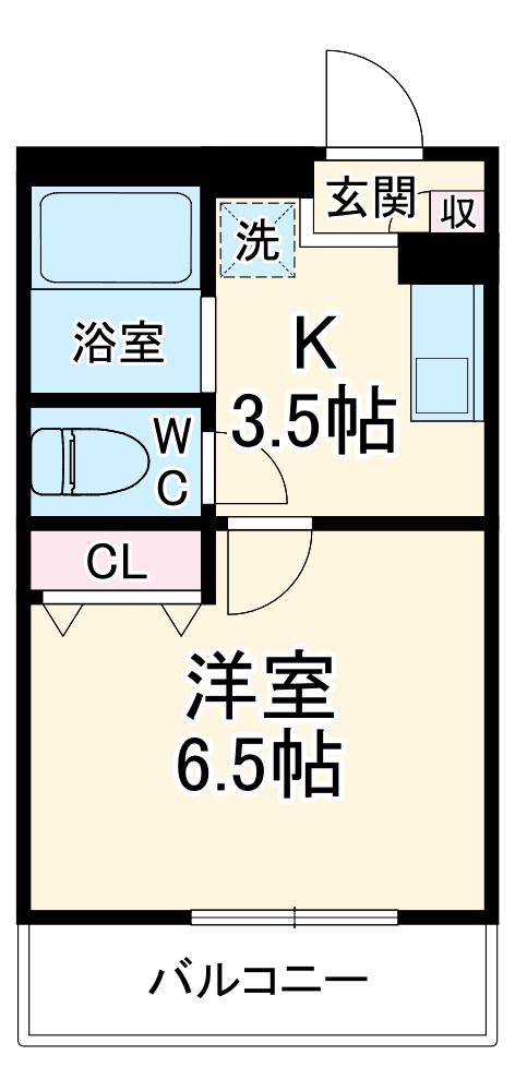 サザンフロント横浜伊勢町(1K/2階)の間取り写真