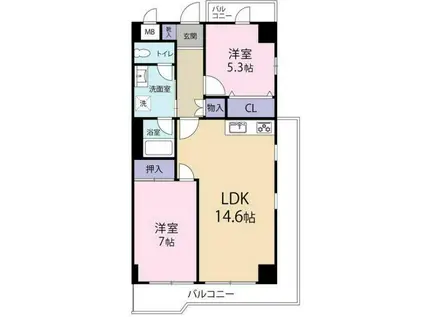 コモド相模原(2LDK/4階)の間取り写真