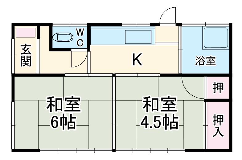 小田急電鉄江ノ島線 湘南台駅 バス乗車時間：9分 遠藤北原バス停で下車 徒歩2分 1階建 築56年(2K)の間取り写真