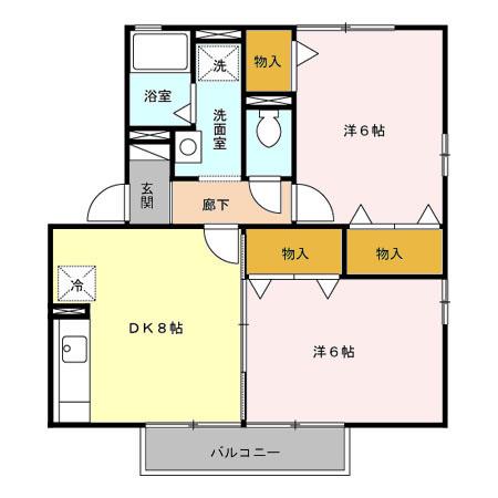 リビングタウン松代 B棟(2DK/2階)の間取り写真