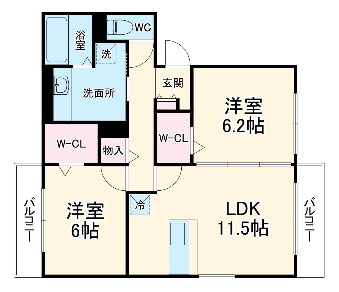 ゲーテッドシティ豊里 A棟(2LDK/2階)の間取り写真