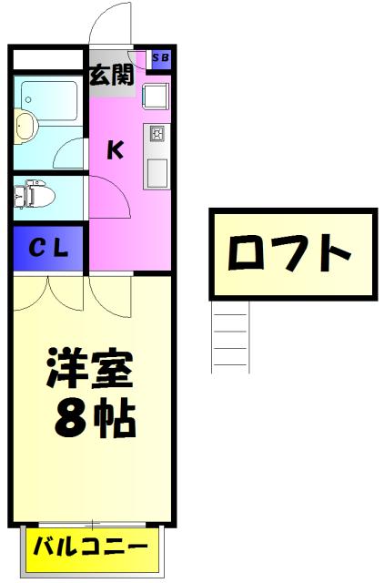 ドゥミル津田沼(1K/2階)の間取り写真