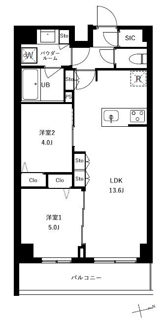 アーバンパーク船堀Ⅱ(2LDK/4階)の間取り写真