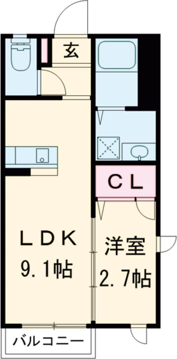 ハートフル(1DK/2階)の間取り写真