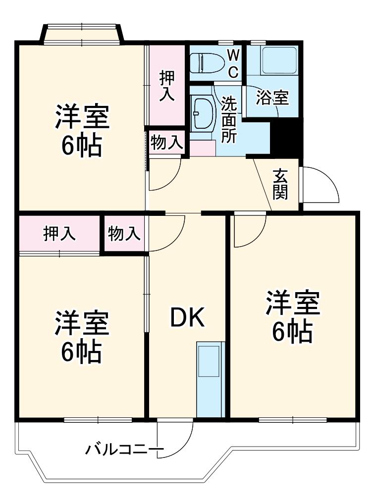 海老名プラーザ18号棟(3DK/1階)の間取り写真