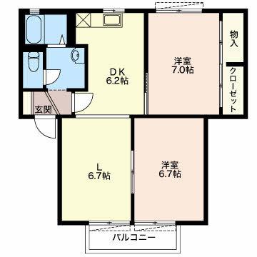 アムール(2LDK/1階)の間取り写真