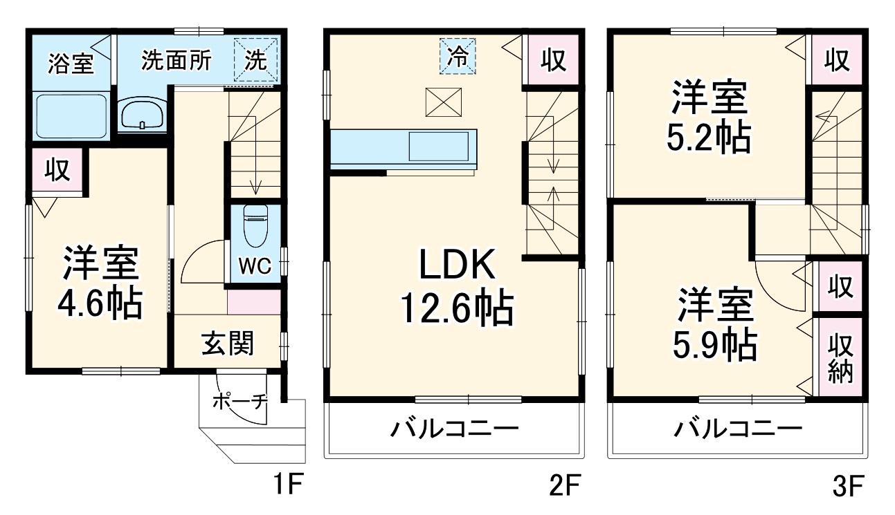東武鉄道野田線 藤の牛島駅 徒歩18分 3階建 築1年(3LDK)の間取り写真