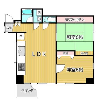 台町マンション(2LDK/4階)の間取り写真