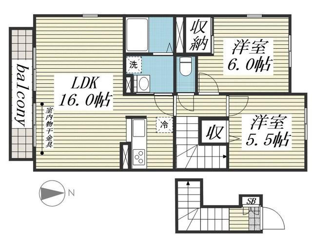 カーサクレールⅡ(2LDK/2階)の間取り写真