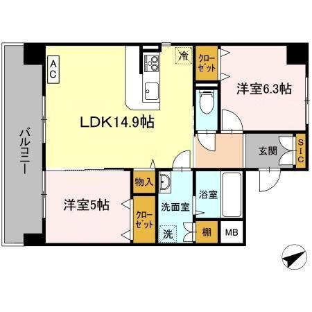 エミネンス大町(2LDK/7階)の間取り写真