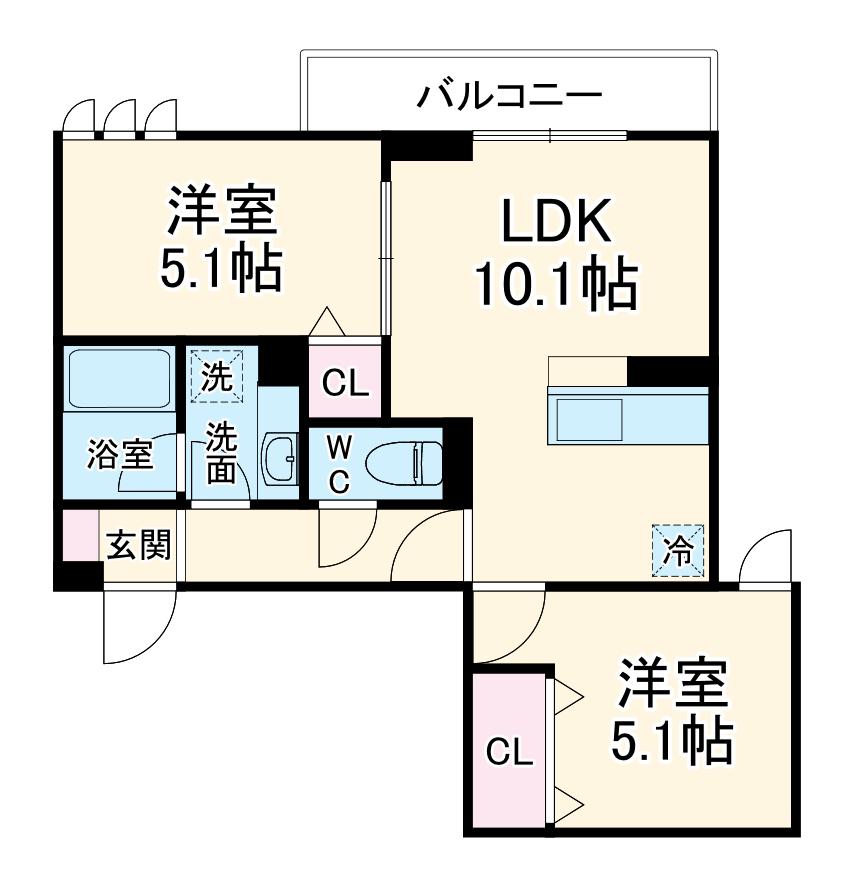 リートゥス湘南辻堂(2LDK/2階)の間取り写真