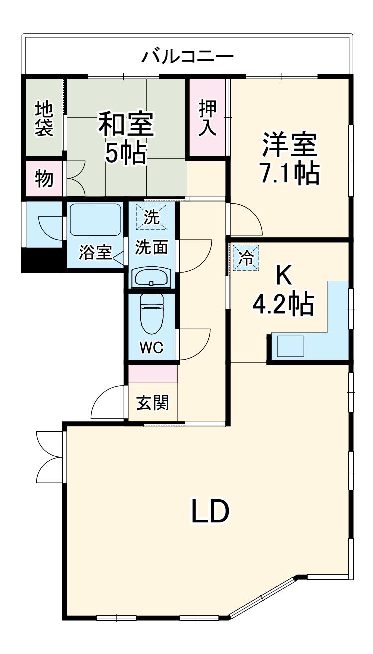 山口ビル(2LDK/3階)の間取り写真