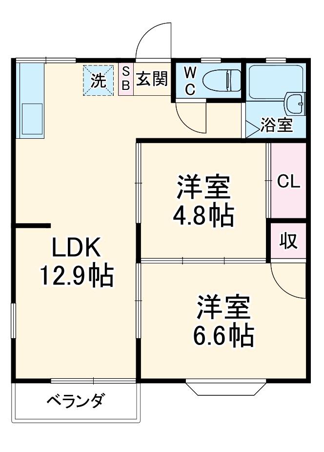 コスモ ハイツ(2LDK/2階)の間取り写真