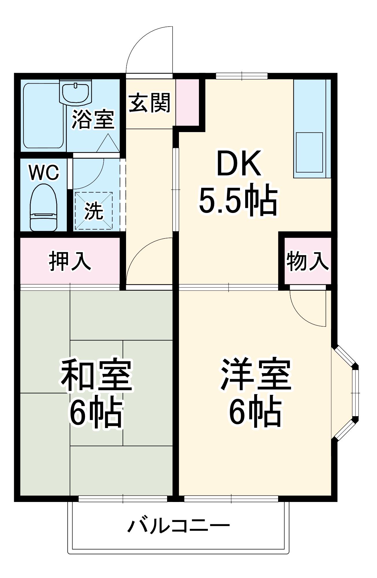 リューベル2(2DK/2階)の間取り写真