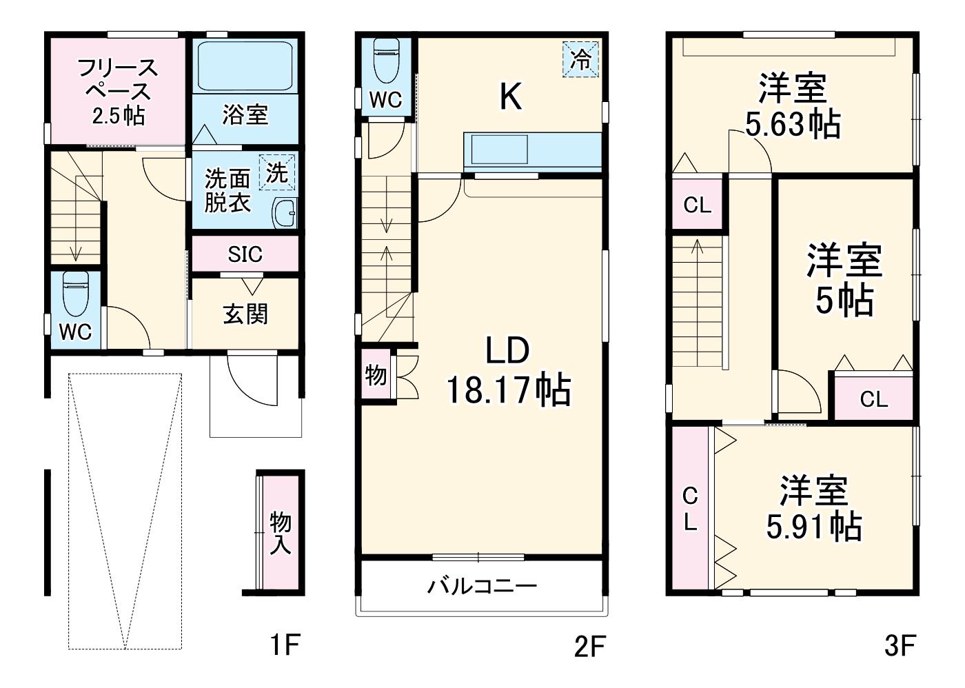 大阪メトロ中央線 大阪港駅 徒歩9分 3階建 築1年(3SLDK)の間取り写真