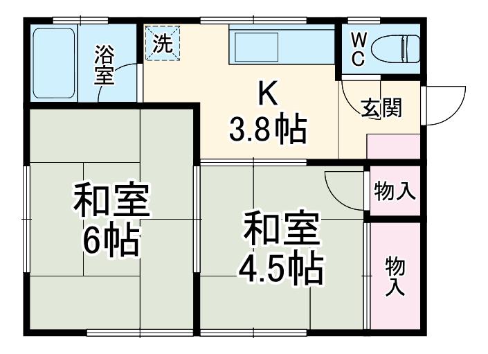 遠州鉄道 上島駅 徒歩38分 2階建 築32年(2K)の間取り写真