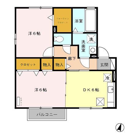 ブルーノートB棟(2DK/1階)の間取り写真