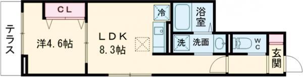 セレスティア谷在家Ⅱ(1LDK/1階)の間取り写真