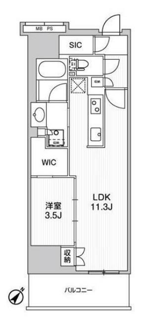 WORVE横浜伊勢佐木町(1LDK/8階)の間取り写真
