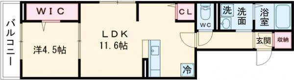 セレスティア谷在家Ⅱ(1LDK/2階)の間取り写真