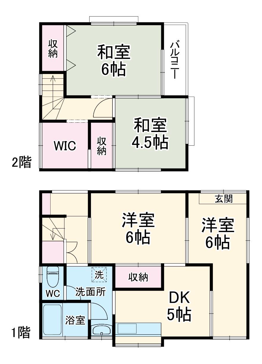 東武伊勢崎・大師線 一ノ割駅 徒歩15分 2階建 築54年(4SDK)の間取り写真