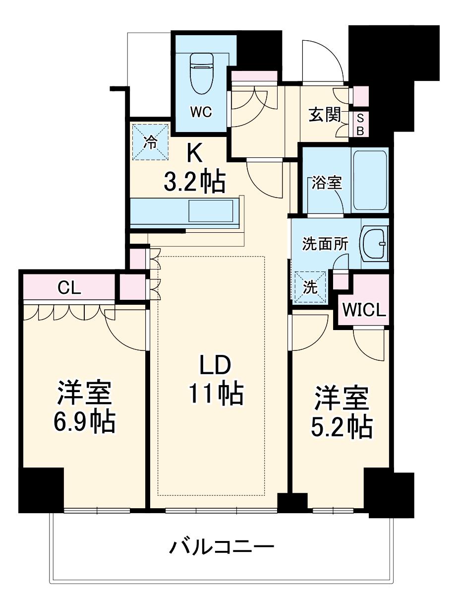 ジオタワー天六(2LDK/15階)の間取り写真