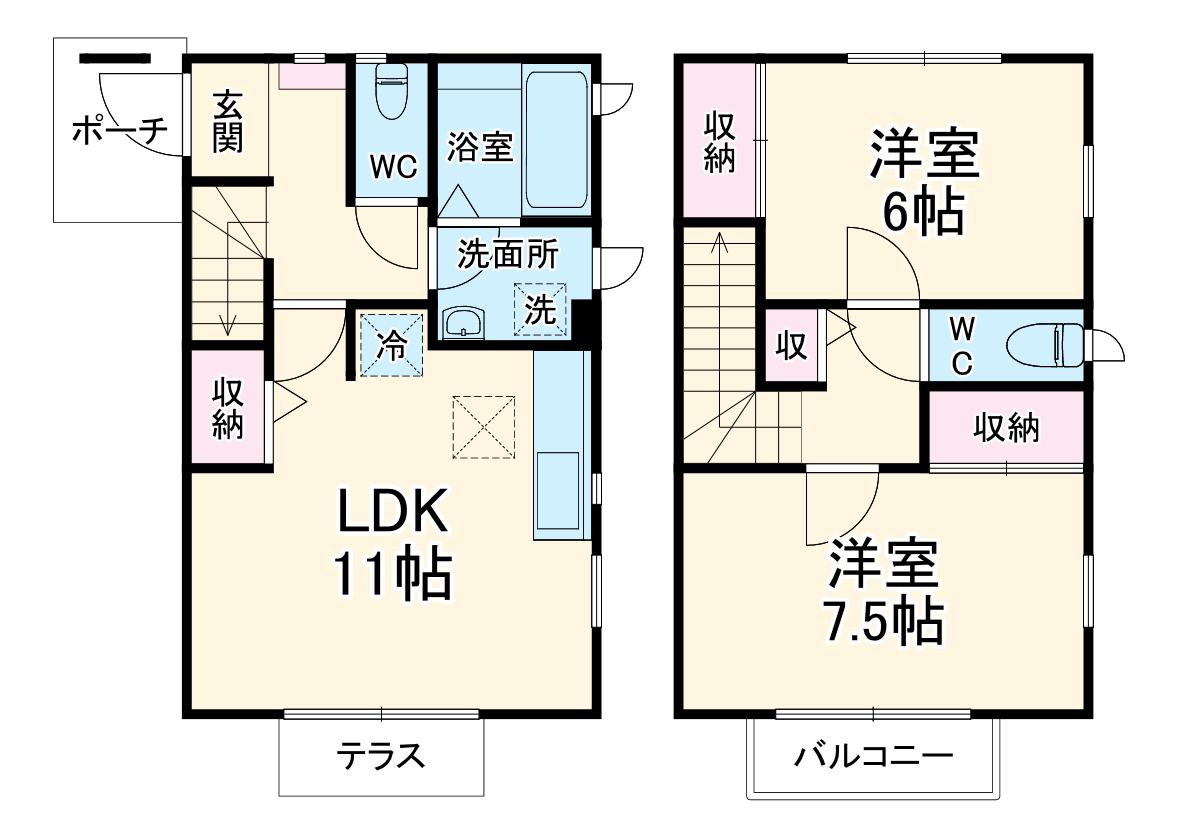ボンヴィラージュミキD(2LDK/1階)の間取り写真