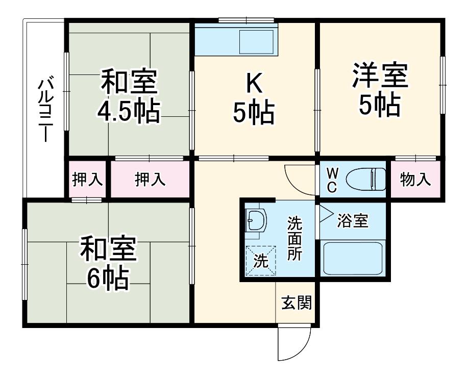 ハイツ三和(3DK/2階)の間取り写真