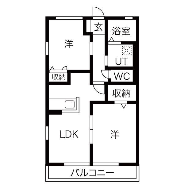 シャン・ド・フルールII(2LDK/2階)の間取り写真