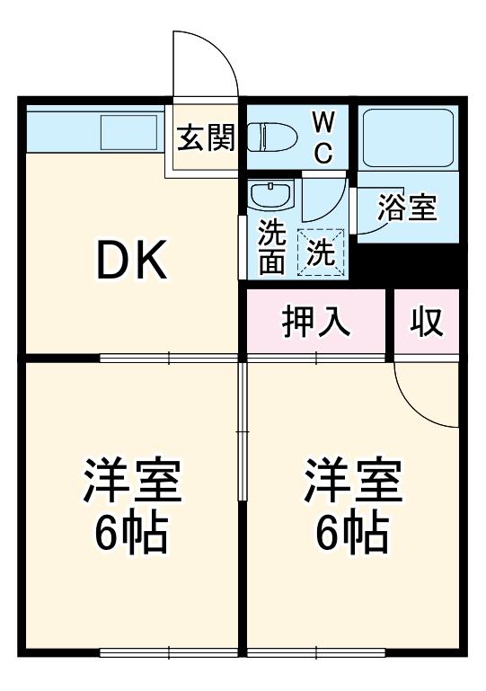 越路ハイツ(2DK/1階)の間取り写真