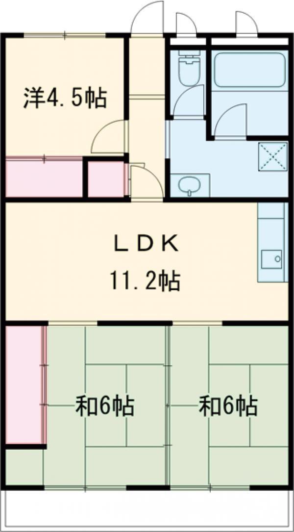 和泉府中ハウスA棟(3LDK/2階)の間取り写真