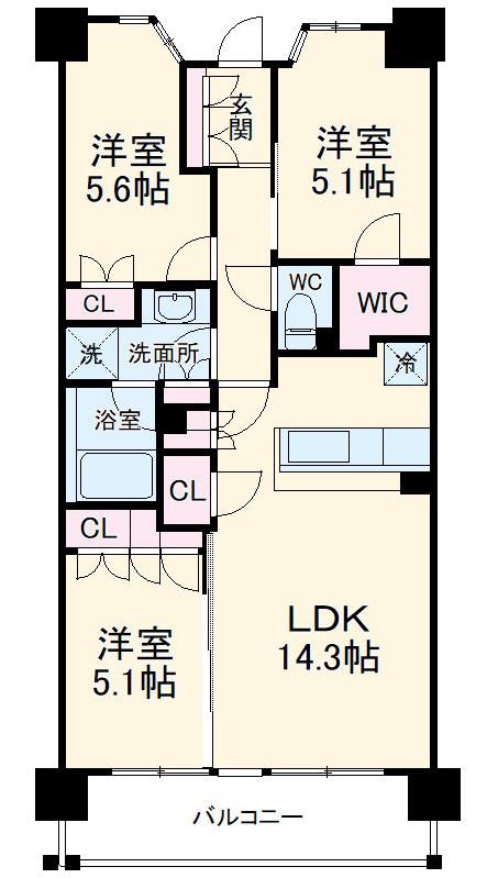 グランビュースクエア(3LDK/2階)の間取り写真