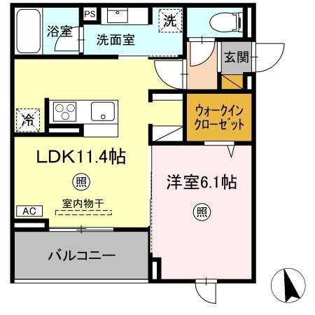 D‐INVEST東原A(1LDK/2階)の間取り写真