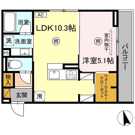 D‐INVEST東原A(1LDK/2階)の間取り写真