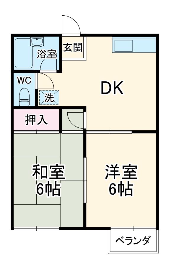 力川ハイツ B棟(2DK/2階)の間取り写真