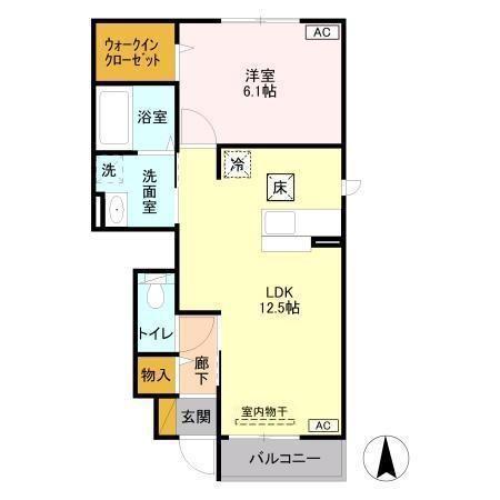 ティアラ D(1LDK/1階)の間取り写真