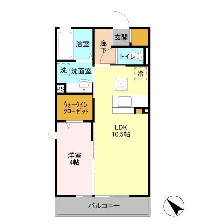 パークドオートムD棟(1LDK/1階)の間取り写真