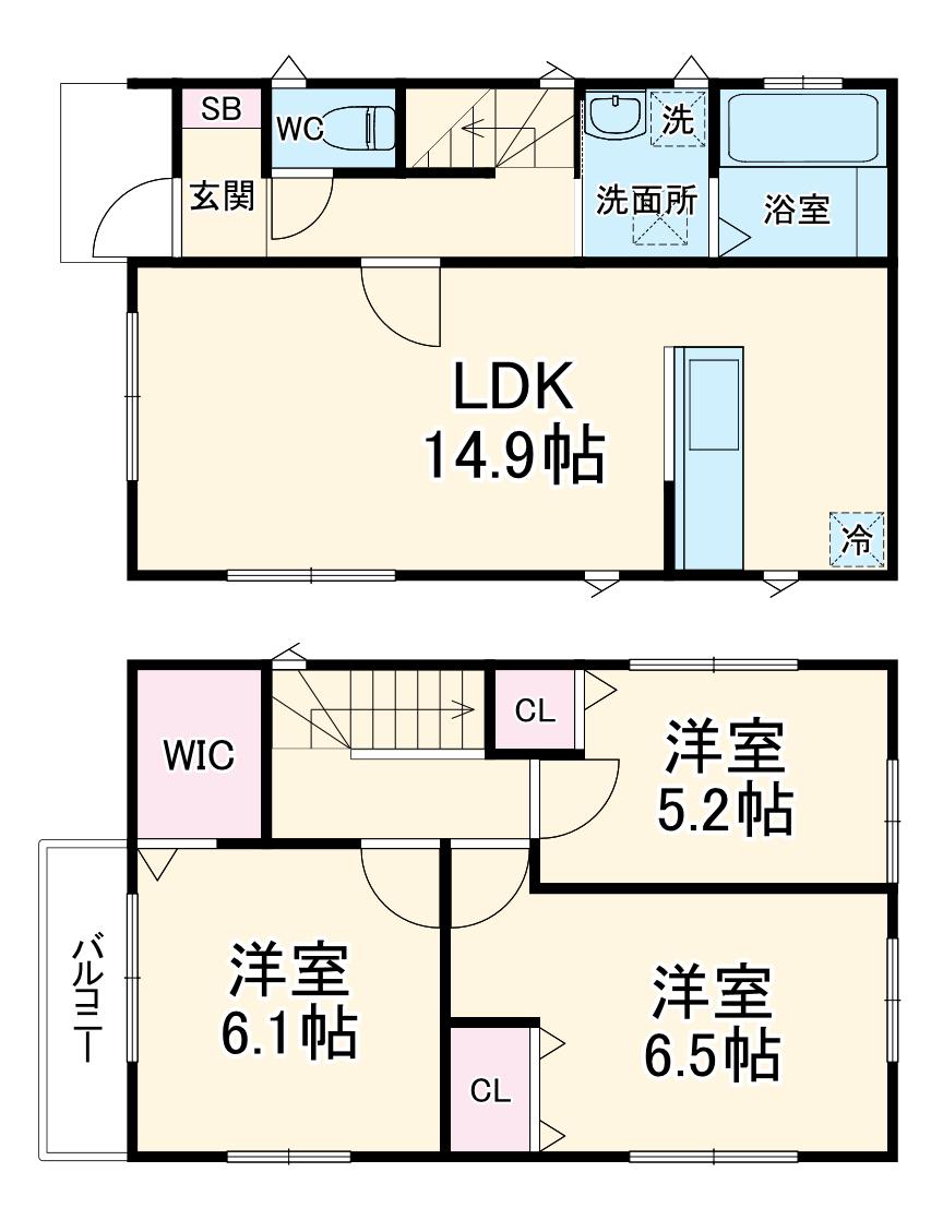 川越線 西大宮駅 徒歩31分 2階建 新築(3LDK)の間取り写真