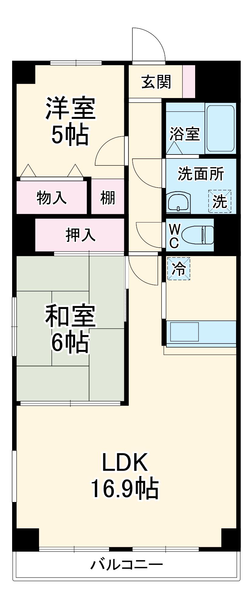 トレンディー・イマⅠ(2LDK/2階)の間取り写真