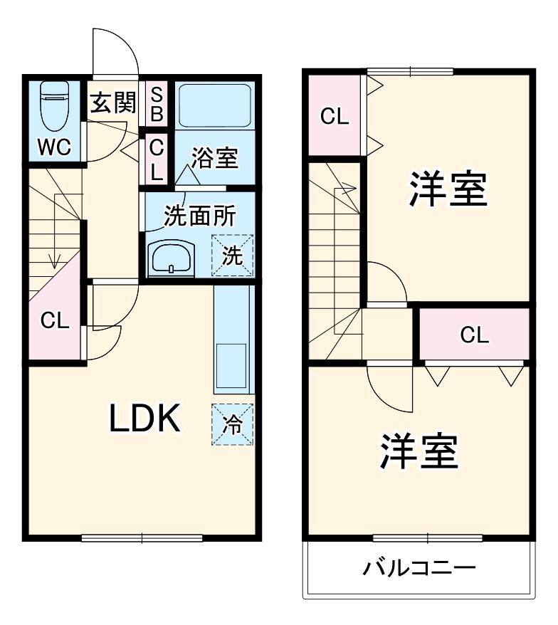 アムール金谷(2LDK/1階)の間取り写真