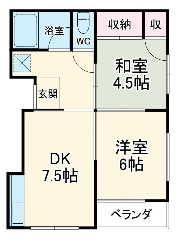 コーポ飛鳥(2DK/2階)の間取り写真
