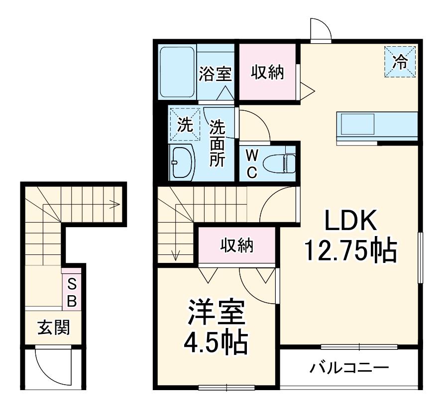 リーブルファイン大治田Ⅲ 2号棟(1LDK/2階)の間取り写真